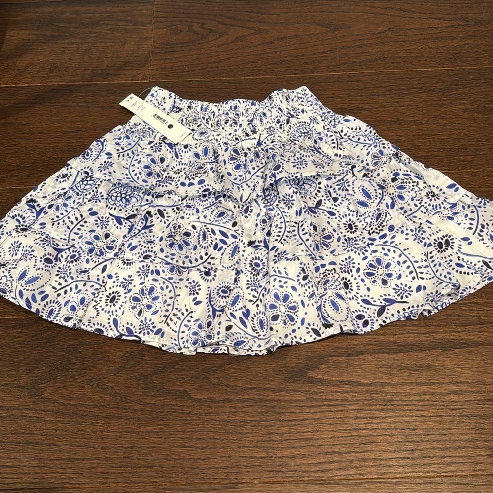 NWT Aqua Girls White/Blue/Black Tiered Skirt Size Large 10/12